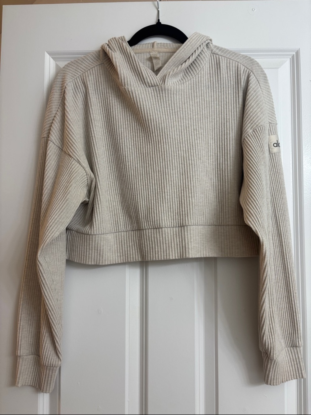 ALO Cropped Ribbed Hoodie with Subtle Logo